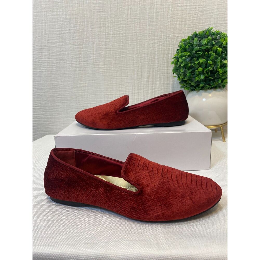 Birdies The Starling Burgundy Velvet Slip On Loafers Flats Women's Size 8